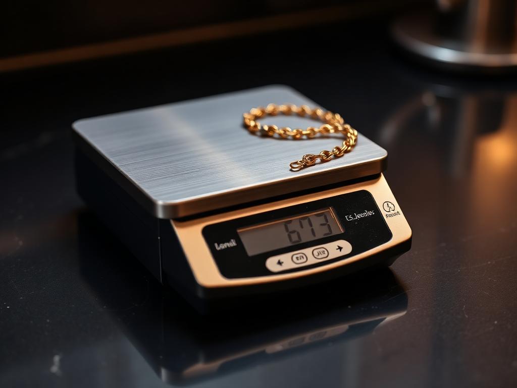 Calibrated jeweller's scales weighing a gold chain